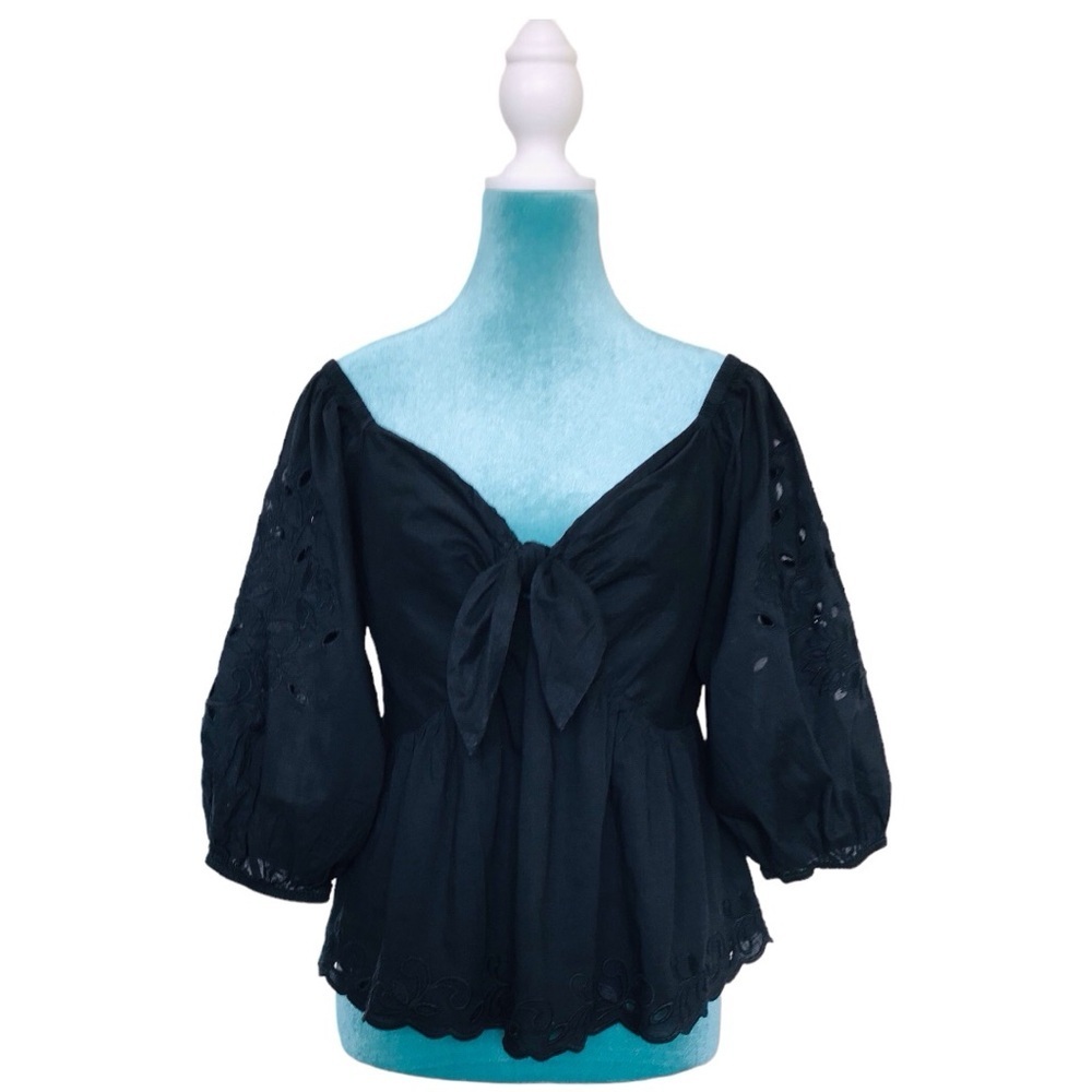 Express Black Tie-Front Peasant Blouse